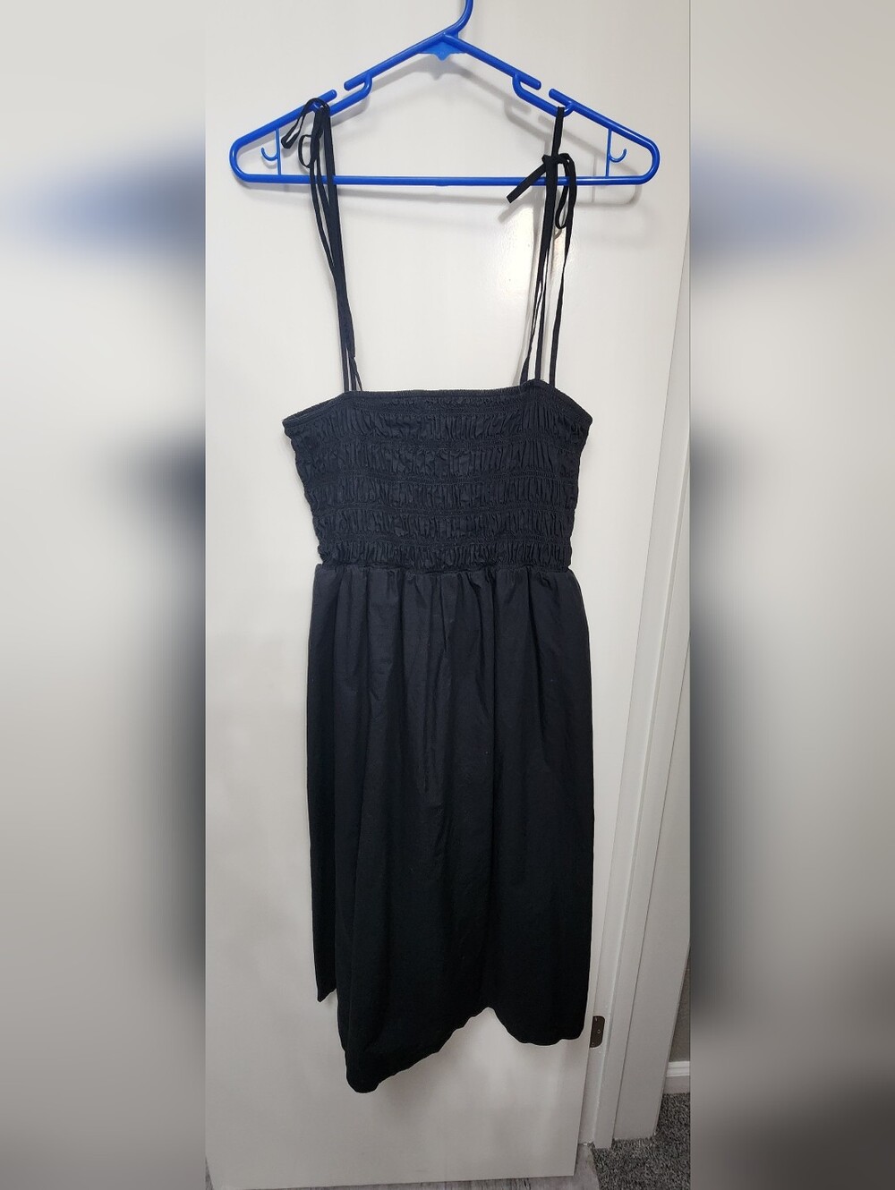 a new day Black Smocked Midi Dress with Tie Straps